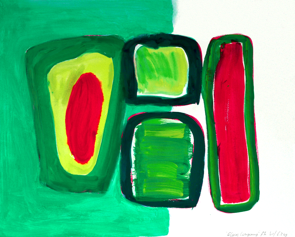 2001 'Close Company, no. 6.349; abstract watercolor art - a gouache painting on paper; Dutch painter Fons Heijnsbroek, free art picture in the public domain, CCO. Free illustration for personal and commercial use.