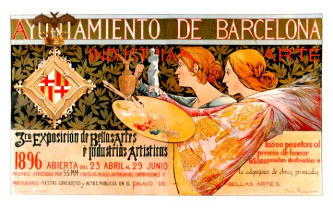 RIQUER YNGLADA, Alexandre de. Ayuntamiento de Barcelona, 3ra Exposición de Bellas Artes e Industrias Artísticas de Barcelona, 1896. Free illustration for personal and commercial use.