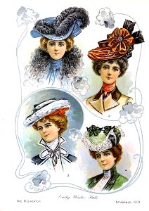 The Delineator magazine, Early Winter Hats, Nov. 1901.. Free illustration for personal and commercial use.