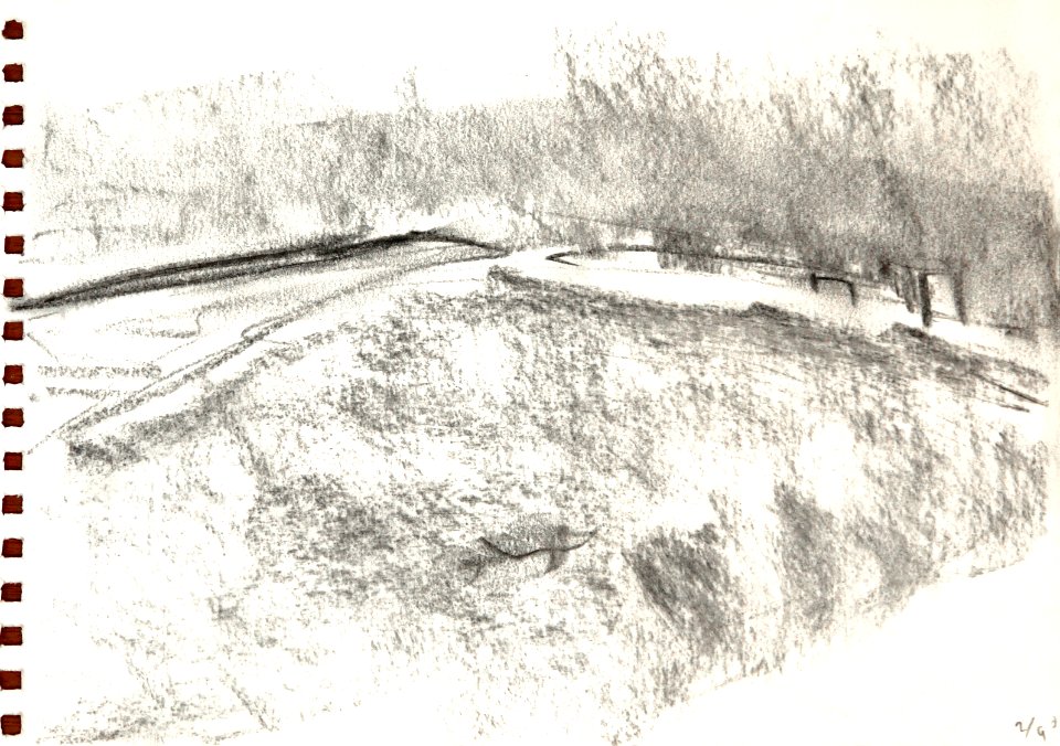 1990 - 'Sketch of wide beach', landscape near Zandvoort and the sandy shore of the North-sea; A high resolution art image free download to print, in public domain / Commons, CC-BY, artist, Fons Heijnsbroek