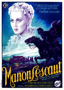 BALLESTER, Anselmo (1897-1974). 🇮🇹 'Manon Lescaut' starring Vittorio De Sica and Alida Valli, 1940.. Free illustration for personal and commercial use.