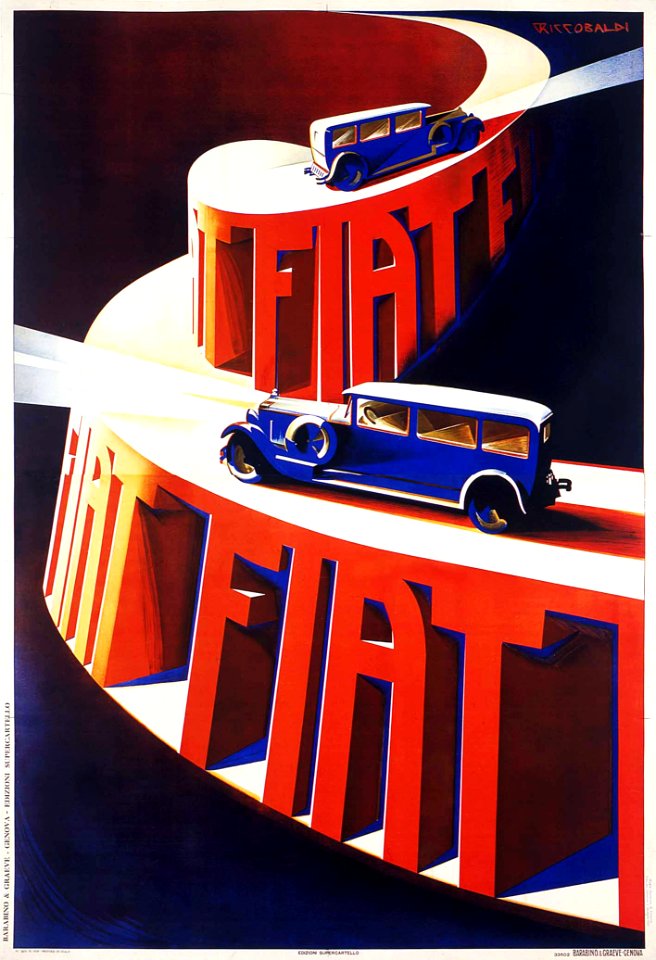 RICCOBALDI DEL BAVA, Giuseppe.  Ad for FIAT, 1928.