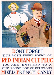 Advertising for Red Indian Cut Plug (tobacco), c. 1900s.. Free illustration for personal and commercial use.