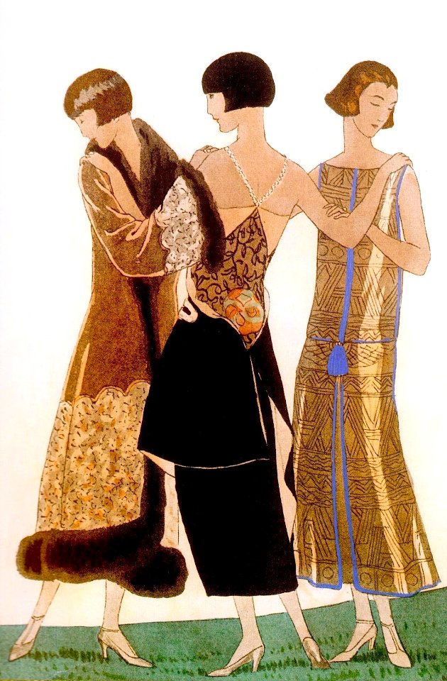 MARTY, André Édouard. 🇫🇷 Three Graces, evening dresses, c. 1920s.