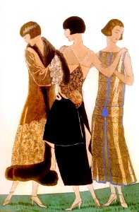 MARTY, André Édouard. 🇫🇷 Three Graces, evening dresses, c. 1920s.