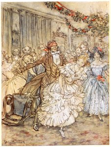 RACKHAM Arthur (1867-1939). 🇬🇧 Party scene, Illustrations for Dickens' A Christmas Carol, 1915.. Free illustration for personal and commercial use.