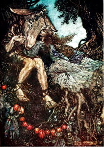 RACKHAM Arthur (1867-1939).  🇬🇧  From A Midsummer Night's Dream by William Shakespeare, "Endors-toi, je vais t'enlacer de mes bras!", 1908.