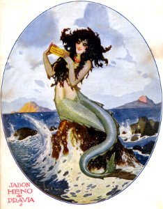 RIBAS MONTENEGRO, Federico. Ad for Jabón Heno de Pravia [mermaid/sirena], 1917.. Free illustration for personal and commercial use.