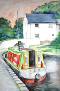 Narrowboat mooring. Free illustration for personal and commercial use.