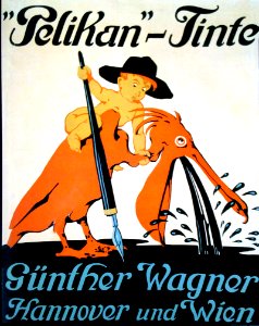 SUCHODOLSKI Siegmund von. "Pelikan"-tinte, Günther Wagner, Hannover und Wien, c. 1909.. Free illustration for personal and commercial use.
