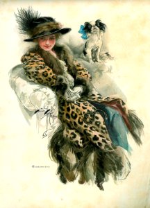 FISHER, Harrison (1875-1934). 🇺🇸 [leopard print coat], 1913.. Free illustration for personal and commercial use.
