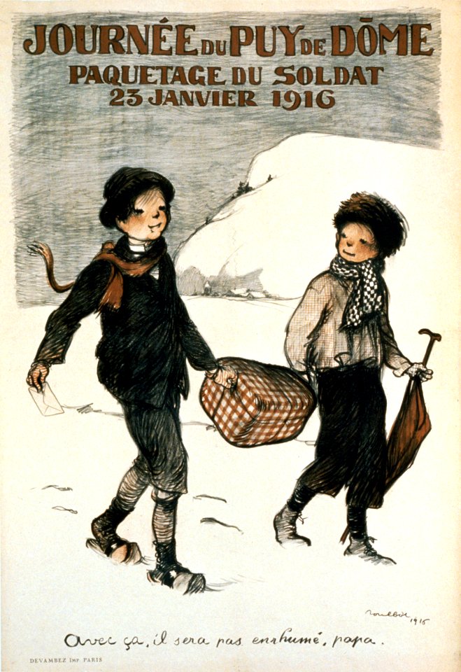 POULBOT, Francisque (1879-1946). Journée du Puy de Döme. Paquetage du soldat. 23 Janvier 1916.