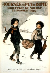 POULBOT, Francisque (1879-1946). Journée du Puy de Döme. Paquetage du soldat. 23 Janvier 1916.