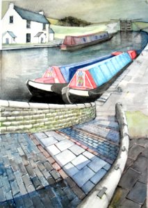 Moored Working Boats. Free illustration for personal and commercial use.