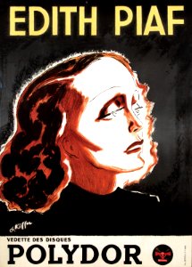 KIFFER, Charles. Edith Piaf, Ad for Polydor records, c. 1950s.. Free illustration for personal and commercial use.