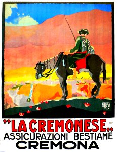 CARBONI, Erberto (LINCE). "La Cremonese", Assicurazioni Bestiame, Cremona, 1924.. Free illustration for personal and commercial use.