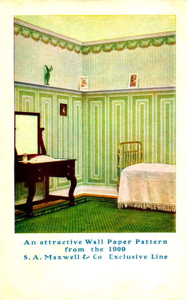 Maxwell Wallpaper advertising postcard, 1909