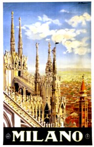 POMI, Alessandro. Travel poster for Milano, c. 1920.. Free illustration for personal and commercial use.