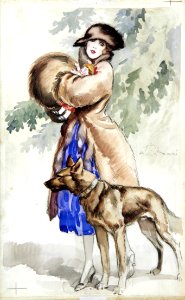 TERZI, Aleardo.  [Elegant lady walking her dog]