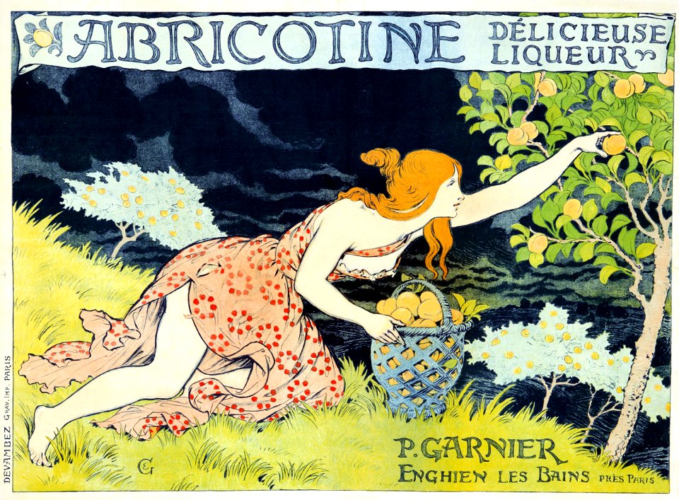 GRASSET, Eugène. Abricotine, Délicieuse Liqueur, c. 1905.. Free illustration for personal and commercial use.