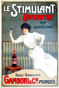 Le "Stimulant", Apéritif vin et quinquina. Seuls fabricants Gamboni & Cie, Morges, c. 1905.