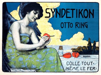 SCHULTZ-WETTEL, Ferdinand. Syndetikon, Otto Ring, "Colle tout —même le fer", 1899.. Free illustration for personal and commercial use.