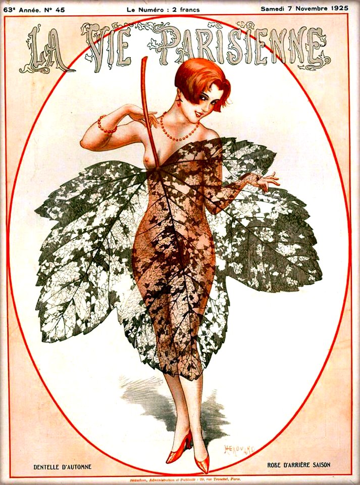 HÉROUARD, Chéri.  "Dentelle d'Automne — Robe d'arrière saison", La Vie Parisienne, Nov. 1925.