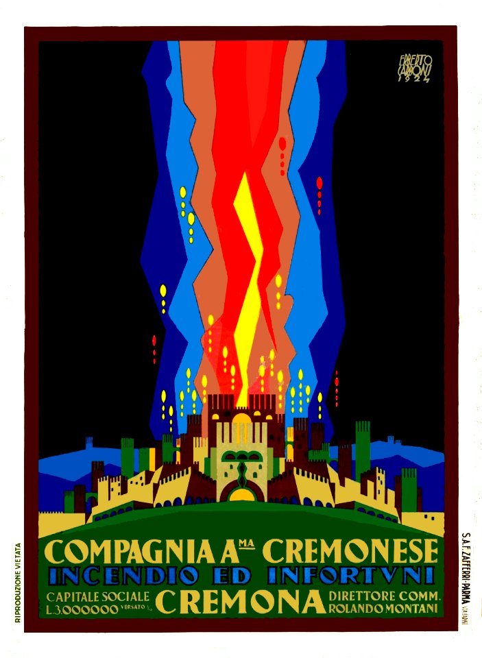CARBONI, Erberto (LINCE).  Compagnia Ama Cremonese, Incendio ed Infortuni, 1924.