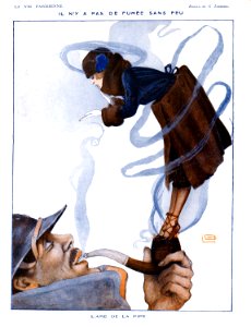 LÉONNEC, Georges. La Vie Parisienne, "Il n'y a pas de fumée sans feu", c. 1920s.. Free illustration for personal and commercial use.