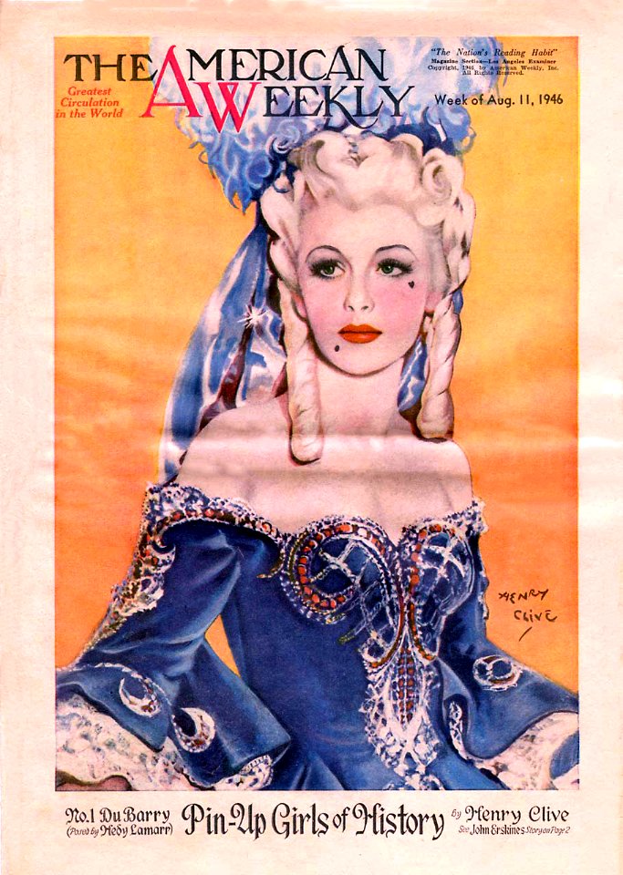 CLIVE, Henry (1881-1960).  🇺🇸  Cover of American Weekly, Hedy Lamar, 1946.