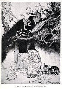RACKHAM Arthur (1867-1939). 🇬🇧 Witch of the Walnut-Tree, "The Book of Hallowe'en” by Ruth Edna Kelley, 1919.. Free illustration for personal and commercial use.