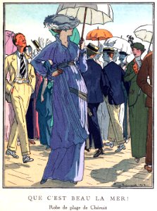 BRISSAUD, Pierre. "Que c'est beau la mer!", Robe de plage de Madeleine Cheruit, 1913.