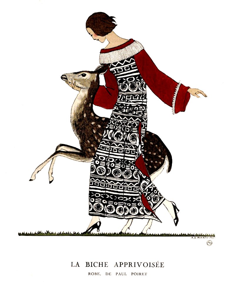 MARTY, André Édouard (1882-1974).  La Biche Apprivoisée’,  Robe de Paul Poiret, ’'Le bon ton d'après-guerre’’, 1923.