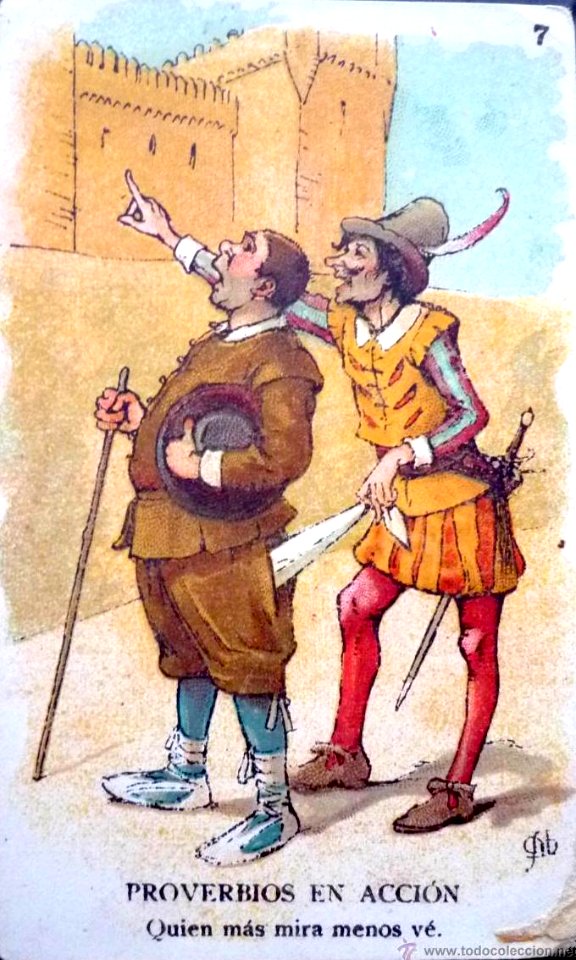 MESTRES i OÑÓS, Apel•les. Proverbios en acción, "Quien más mira menos ve".