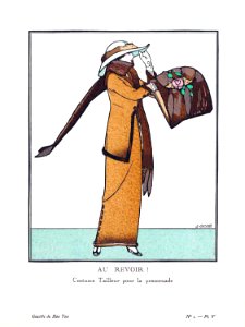 GOSÉ i ROVIRA, Francisco Javier.  "Au Revoir! - Costume Tailleur pour la promenade," plate V from Gazette du Bon Ton, Volume 1, No. 1, Nov. 1912,