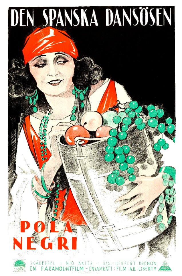 Pola Negri in Den Spanska Dansösen, Swedish film poster, 1923.
