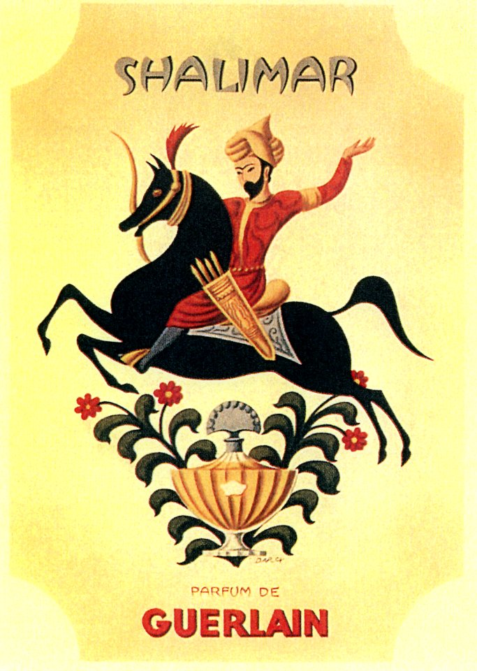 DARCY, Lyse.  Ad for Guerlain's Shalimar perfume.