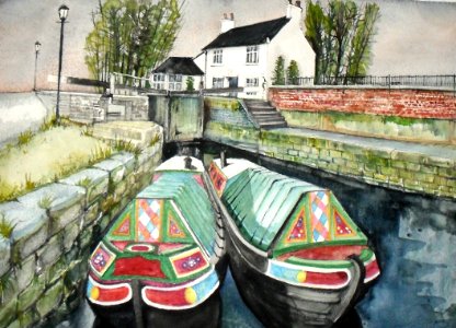 Beeston Lock Working Narrow Boats. Free illustration for personal and commercial use.