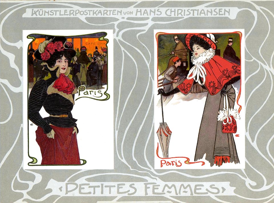 CHRISTIANSEN, Hans (1866-1945).  🇩🇪  Petites Femmes [postcard], 1899.