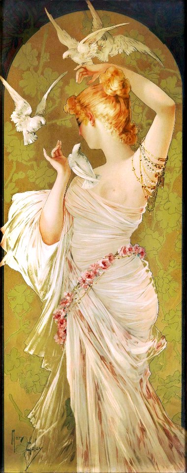 GOLAY, Mary (1869-1944). 🇬🇧  [woman with white doves] c. 1900.