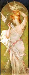GOLAY, Mary (1869-1944). 🇬🇧  [woman with white doves] c. 1900.