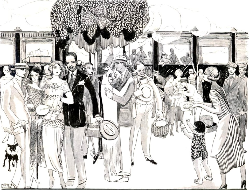 MEZQUITA ALMER, Juan.  Despedida en el tren, c. 1910s.