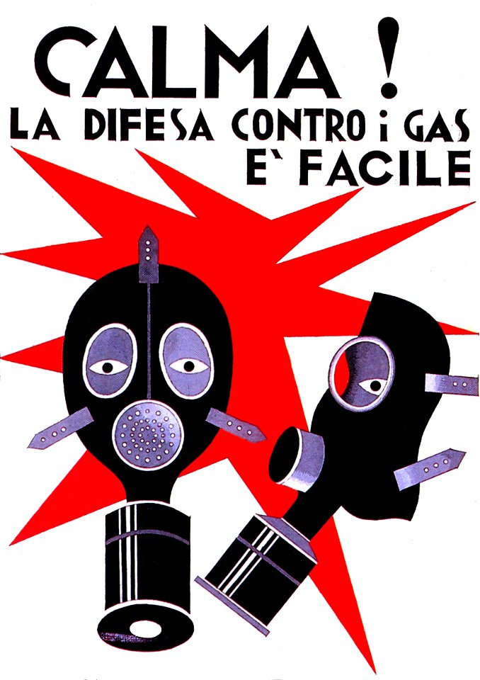 DEPERO, Fortunato. 🇮🇹 Calma!, La difesa contro i gas è facile, c. 1939.