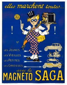 MICH (Michel Liebeaux 1881-1923).  "Elles marchent toutes... avec la Magnéto Saga", c. 1920s.