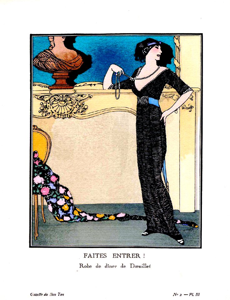 GOSÉ i ROVIRA, Francisco Javier.  Faites Entrer! Robe de dîner de Dœuillet, Gazette du Bon Ton, c. 1913.
