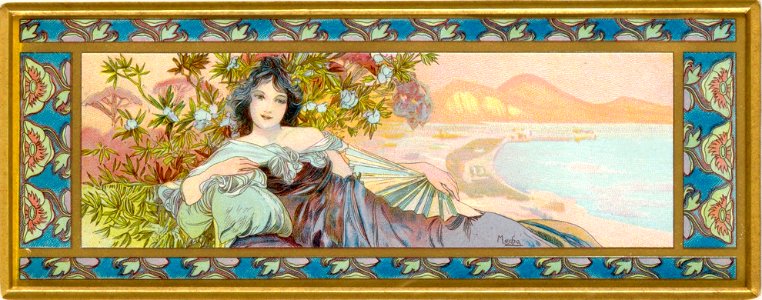 MUCHA, Alfons. Design for a box Lefèvre-Utile Biscuits, c. 1897.. Free illustration for personal and commercial use.