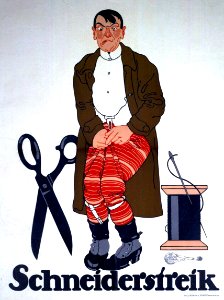 KLINGER, Julius. 🇦🇹  Film poster for "Schneiderstreik", Messter-Film Berlin, c. 1910.