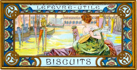 MUCHA, Alfons. Design for a box of Lefèvre-Utile Biscuits, c. 1897. Free illustration for personal and commercial use.