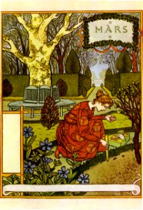 GRASSET, Eugène. Mars (March), La Belle Jardinière, 1896.. Free illustration for personal and commercial use.