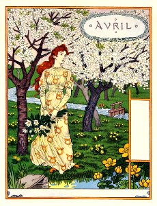 GRASSET, Eugène. Avril, La Belle Jardinière, 1896.. Free illustration for personal and commercial use.